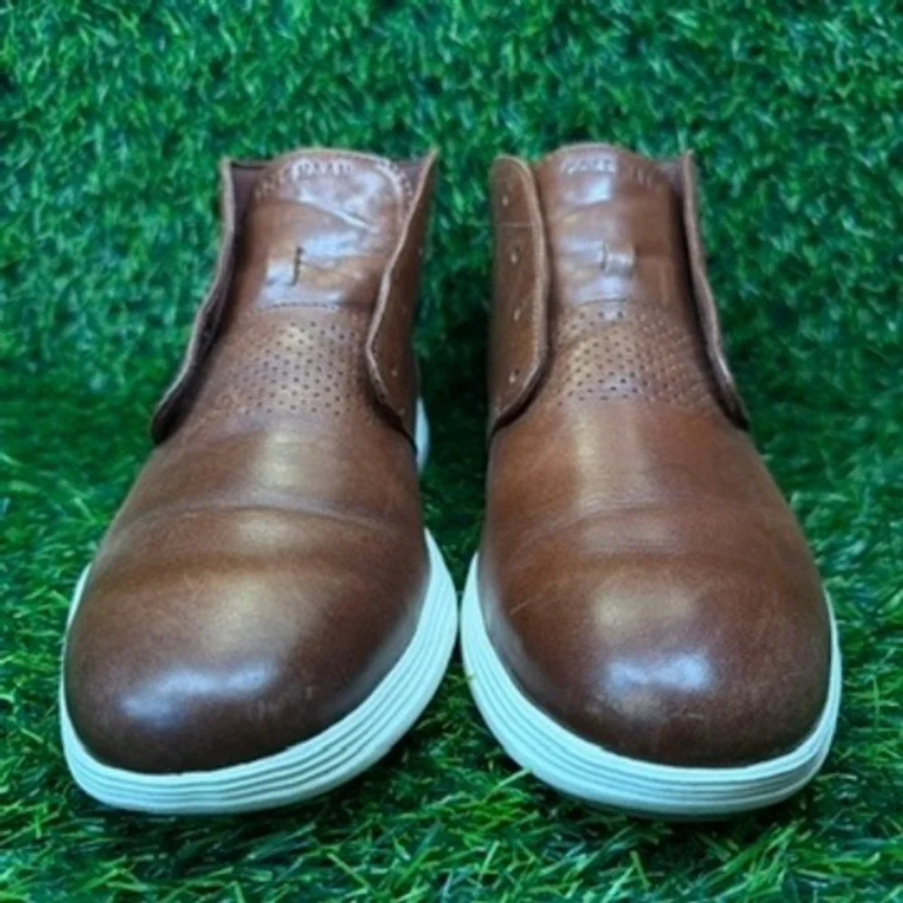 Cole Haan Chukka Boots Mens 11 Brown Leather Grand.OS C29589 Lace Up Mid Top